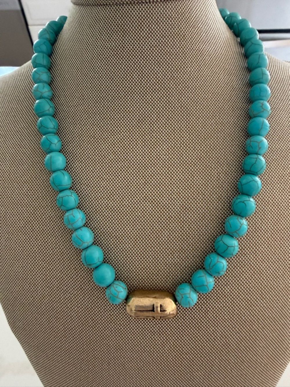 Turquoise Beaded Necklace with Gold Accent - Women Jewelry